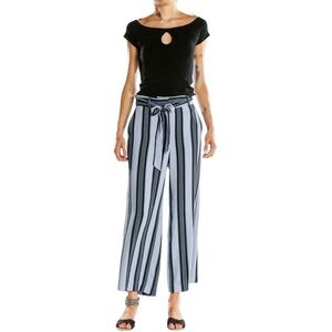 ANN TAYLOR LOFT WIDE LEGS BELTED STRIPED TROUSERS